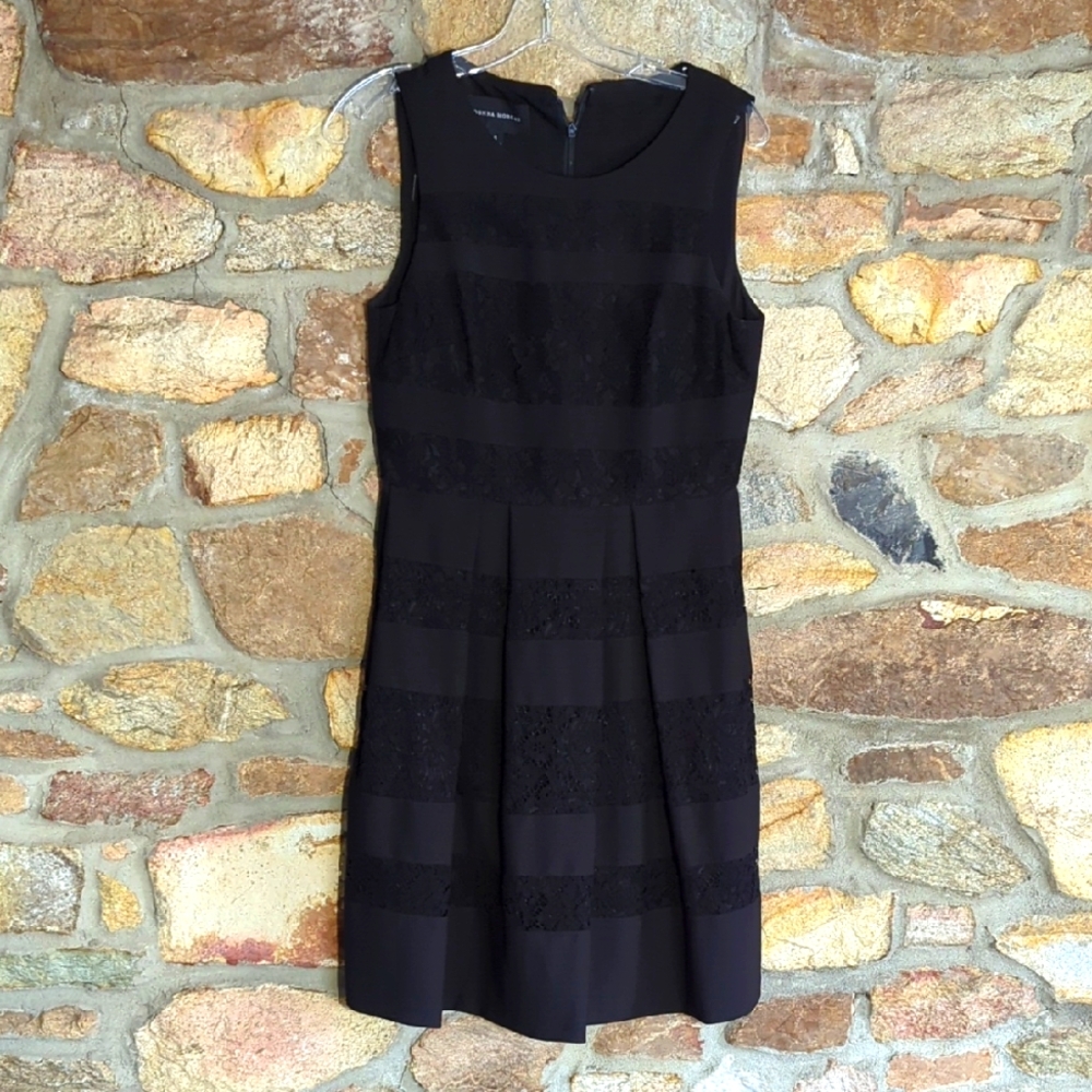 Donna Morgan Sleeveless Black Lace Striped Fit And Flare Dress